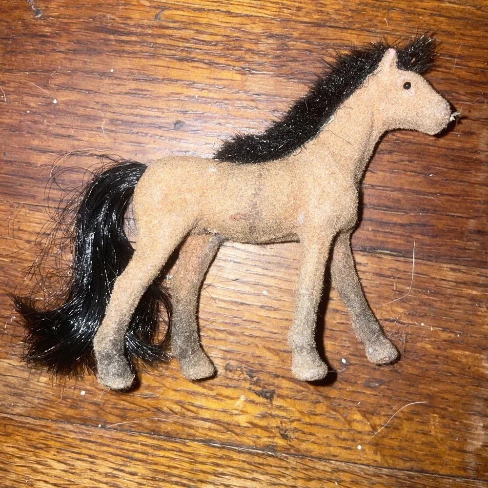 Vintage Lot 7 Toy Velvet Flocked Coated Horses‎ Ponies Figures 3